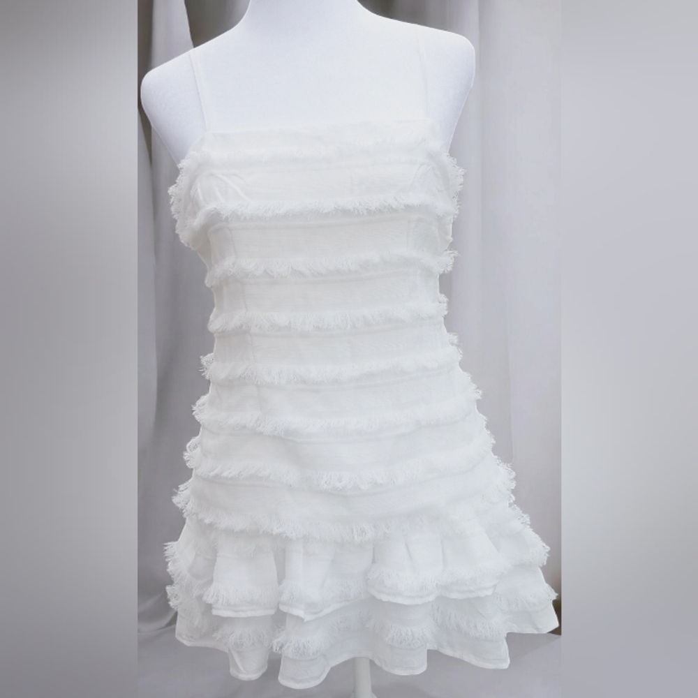 Princess Polly White Tier Tassel Dress Size 2 - Picture 3 of 7